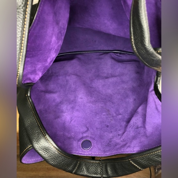 Coach 1941 Tooled Tea Rose Bandit Hobo 39 Bag Black/Purple - Picture 6 of 12